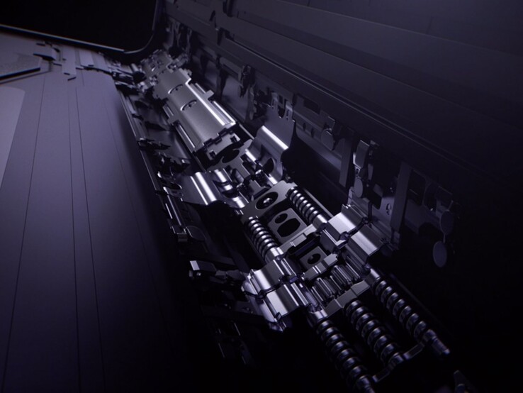 Närbild av ett gångjärn till en vikbar smartphone med metalldelar och fjädrar, som representerar Apple iPhone Fold engineering (Bildkälla: Oppo)