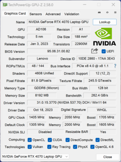 GPU-Z Nvidia GeForce RTX 4070 bärbar dator