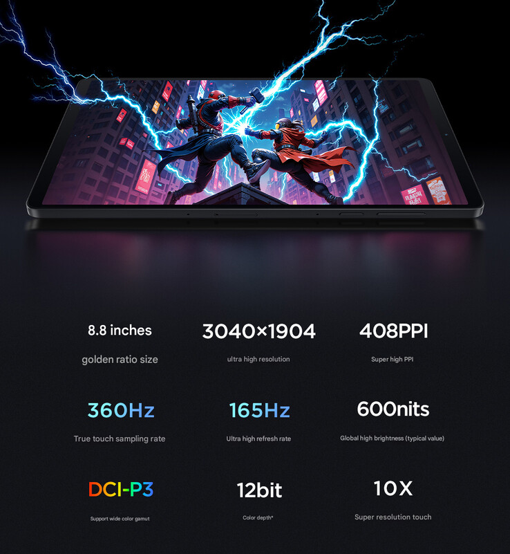 Skärmspecifikationer för Lenovo Legion Tab Gen 4 (Bildkälla: Lenovo - maskinöversatt)