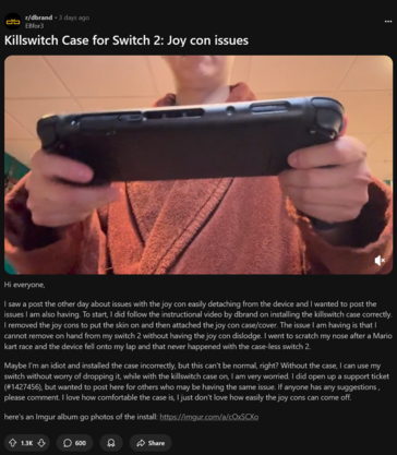 Killswitch Switch 2 Joy-Cons lossnar problem (Bildkälla: skärmdump, dbrand subreddit)