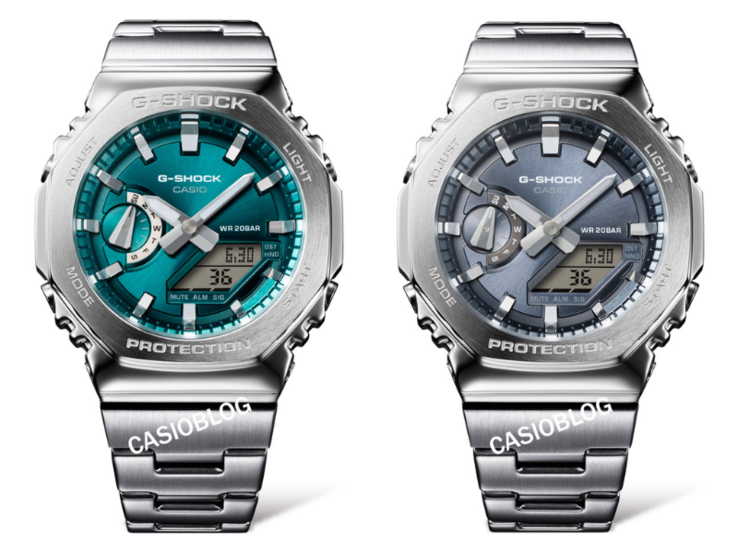 Casio G-Shock GM-2110D-3A1 (vänster) och GM-2110D-8A (höger) klockor. (Bildkälla: Casioblog, redigerad)