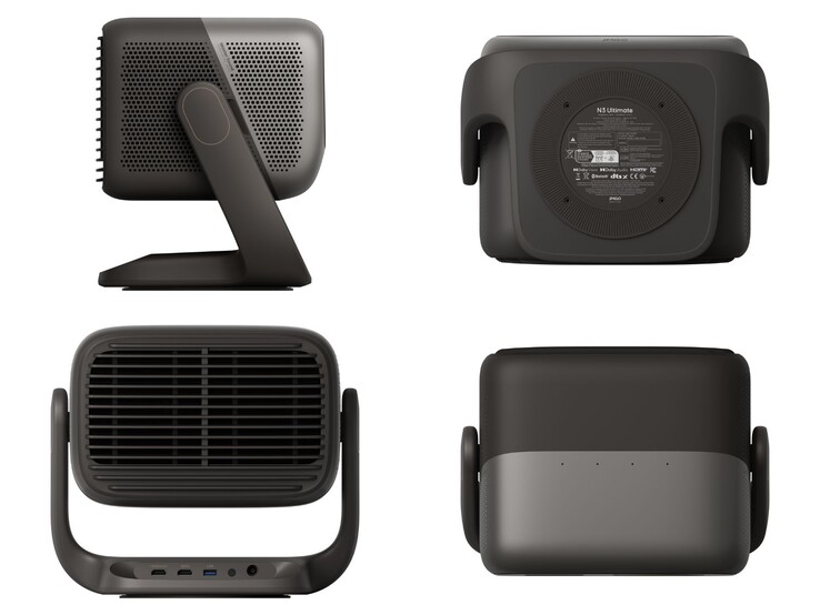 Jmgo N3 Ultimate projektordesign med portar och vyer i flera vinklar