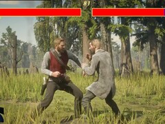 Red Dead Redemption 2-protagonisten Arthur Morgan slåss mot en NPC i Mortal Kombat-stil. (Bildkälla: Blurbs på YouTube, skärmdump)