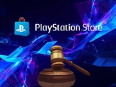 Banner som visar en domarhammare i samband med rättsprocesserna kring PlayStation Store