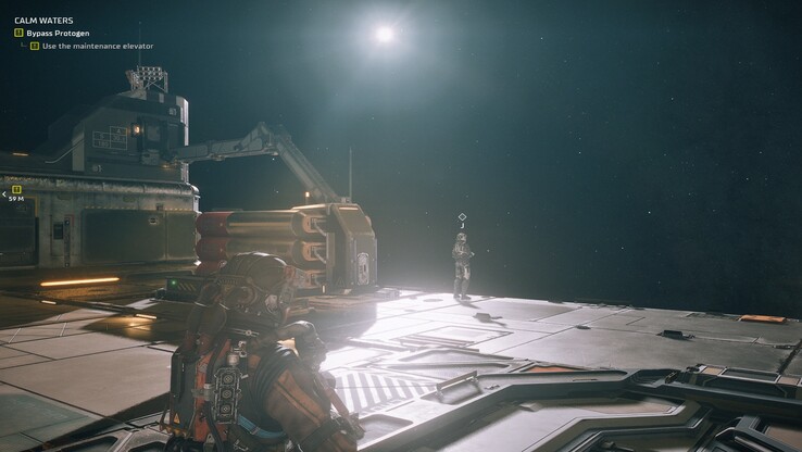 Stationens exteriör placerar dig i ett öppet utrymme tillsammans med din tvilling, med mål som guidar dig över skrovet.