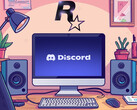 Discord syns på PC-skärmen under Rockstar Games logotyp (Bildkälla: Discord, Rockstar Games med ändringar)