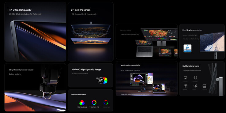 Huvudhöjdpunkterna i 4K-monitorn (Bildkälla: Xiaomi - maskinöversatt)