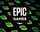 Epic Games gav tidigare bort Dark and Darker gratis i december 2024. På bilden - Epic Games Store-logotypen överlagrad på en stiliserad bakgrund med fler logotyper. (Bildkälla: Epic Games Store)