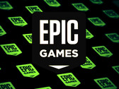 Epic Games gav tidigare bort Dark and Darker gratis i december 2024. På bilden - Epic Games Store-logotypen överlagrad på en stiliserad bakgrund med fler logotyper. (Bildkälla: Epic Games Store)