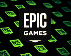 Epic Games gav tidigare bort Dark and Darker gratis i december 2024. På bilden - Epic Games Store-logotypen överlagrad på en stiliserad bakgrund med fler logotyper. (Bildkälla: Epic Games Store)
