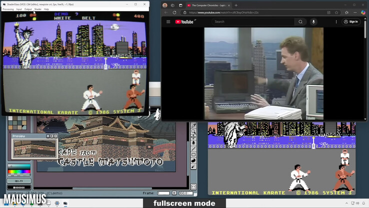 ShaderGlass-containern kan användas med 240 Hz OLED BlurBusters CRT-shader för att på ett övertygande sätt emulera CRT-rörelseklarhet (och andra bildaspekter, inklusive förbättrad pixelkonst), men har betydande GPU-overhead. (Bildkälla: Digital F