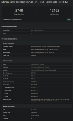 AMD Ryzen Z2 Extreme Geekbench CPU (bildkälla: Geekbench)