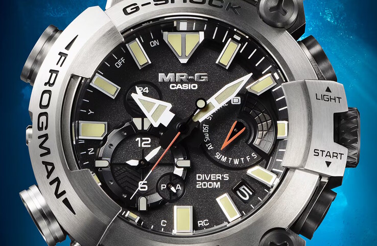 Frogman MRG-BF1000RG visar dyktid och vilotid vid ytan under ett antireflexbehandlat safirglas. (Bildkälla: Casio)