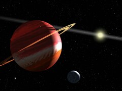 En illustration som visar en planet, en måne och en stjärna.