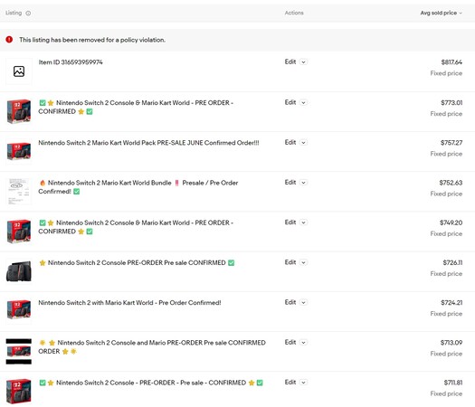Nintendo Switch 2 eBay förbeställningsförsäljning (Bildkälla: skärmdump, eBay)