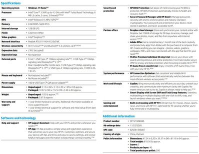 Specifikationsblad för UFS-varianten