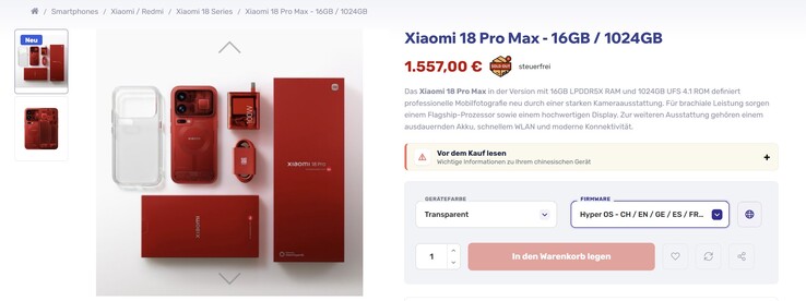Den röda, genomskinliga versionen av Xiaomi 18 Pro Max bör vara dyrare än de andra färgalternativen.