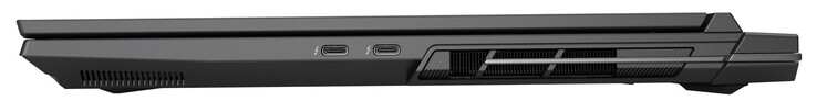 Höger: Thunderbolt 4 (USB-C; DisplayPort, G-Sync), Thunderbolt 4 (USB-C; Power Delivery, DisplayPort, G-Sync)