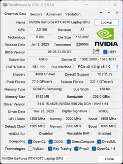 GPU-Z GeForce RTX 4070 Bärbar dator