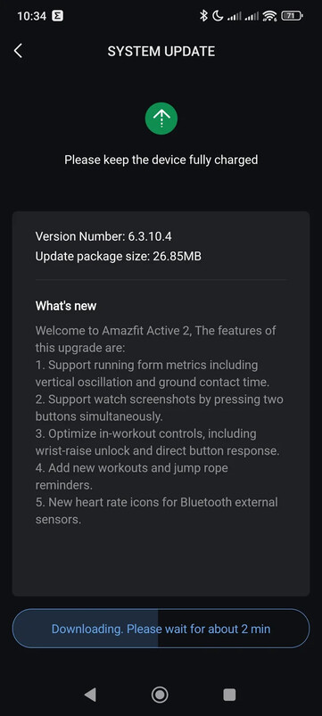 Releaseanteckningarna för programvaruversion 6.3.10.4 för Amazfit Active 2 (Round). (Bildkälla: Reddit)