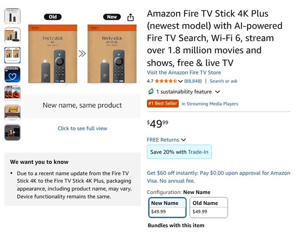 Köpare kan välja mellan förpackningen med det nya namnet eller det gamla namnet. (Bildkälla: Amazon)