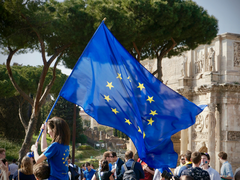 Grupper för integritet och digitala rättigheter i EU varnar för att "frivillig plus riskreducering" kan pressa plattformar till att skanna som en säker hamn för efterlevnad. På bilden - Europeiska unionens flagga (Bildkälla: Antoine Schibler på Unsplash)