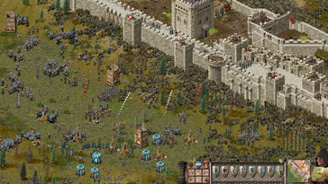 En bild som visar en belägring i Stronghold: Definitive Edition.