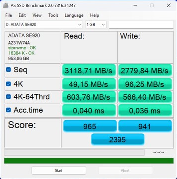 Prestandatest med ADATA SE920 via USB4