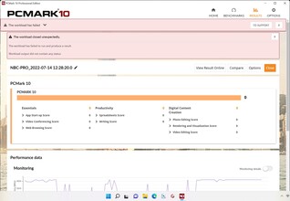 PCMark 10 fortsätter att krascha på Pro 15