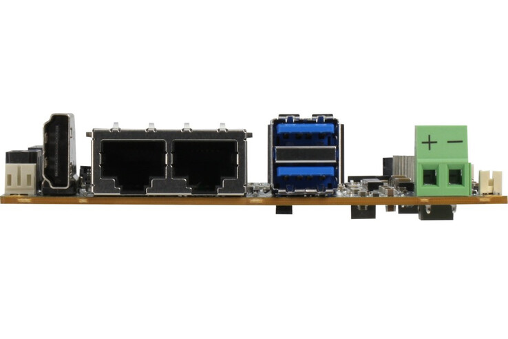 Aaeon PICO-ARU4 SBC har ett anständigt utbud av portar med tanke på sin storlek, inklusive dubbla LAN-portar. (Bildkälla: Aaeon)