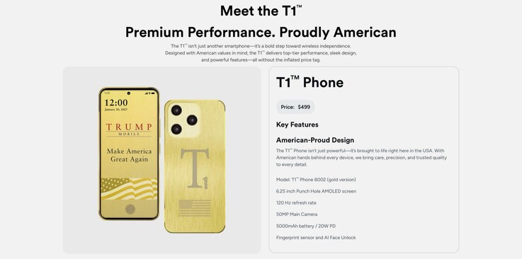 Trump T1:s design, pris och specifikationer stämmer inte överens med vad som anges på produktsidan.