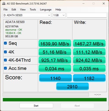 Prestandatest med ADATA SE920 via USB4