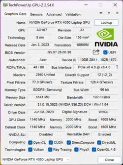 GPU-Z Nvidia GeForce RTX 4050 Bärbar dator