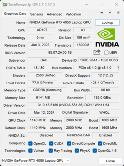GPU-Z Nvidia GeForce RTX 4050 Bärbar dator
