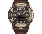 Närbild på G-Shock Mudmaster GG-B100XMH-5A som visar upp sitt ljusgulguld- och bruna boett och bezel.