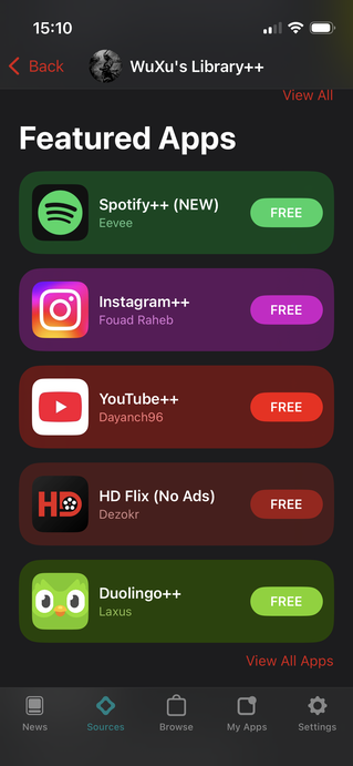 Altstore Classic 3rd party sources erbjuder tillgång till appar som är utformade för att kringgå betalda funktioner i tjänster som Spotify, Deezer, YouTube och Duolingo samt piratkopierade TV-sidor (Bildkälla: Notebookcheck)