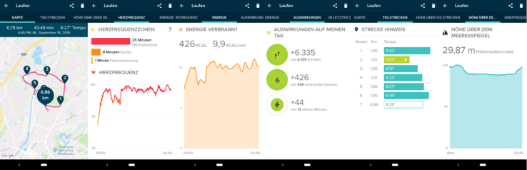 Löpningsdata över fem skärmar, inklusive bana, hjärtrytm och annat