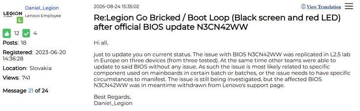 Uppdatering om BIOS-problem med Legion Go. 