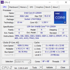 Huvudfliken CPU-Z