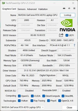 GPU-Z RTX 4070 bärbar dator