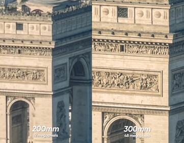 iPhone 17 Pro 12MP 8x in-sensor zoom (vänster) vs 48MP 12x zoom med 300-600mm objektiv (detta är objektivet + 4x/100mm optisk zoom = 300mm).