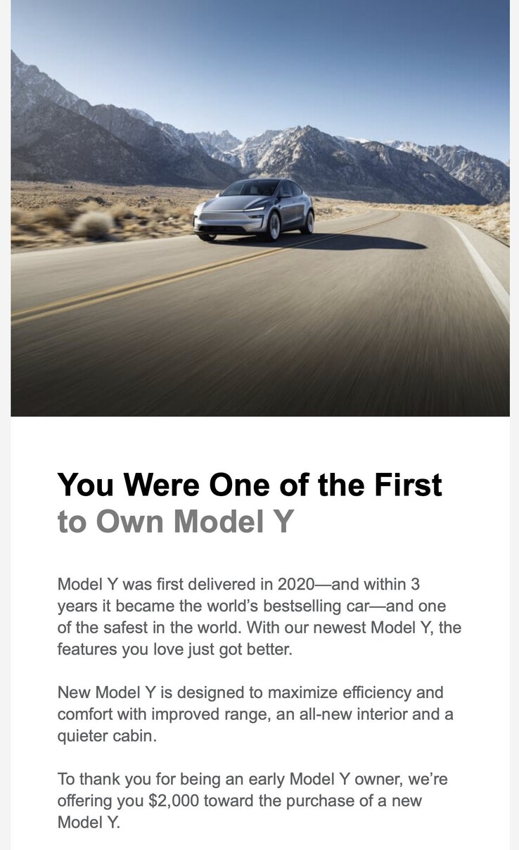 Det nya rabatterbjudandet på Model Y för äldre ägare.
