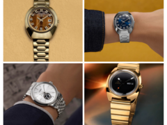 Från uppe till vänster till nere till vänster, medurs (bilden), har vi Q Timex 1972 Time Machine reissue med brun urtavla, samma reissue med blå urtavla, Q Timex 1975 Enigma reissue, och Timex x Peanuts Marlin Automatic. (Bildkälla: Timex - Redigerad)