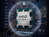 AMD Ryzen AI PRO 400 Series med AI-genererad bakgrund med Copilot-tema.