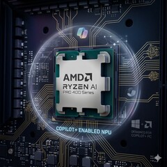AMD Ryzen AI PRO 400 Series med AI-genererad bakgrund med Copilot-tema.