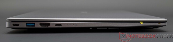 Vänster sida: USB-C strömkontakt, USB 3.0, HDMI, USB-C