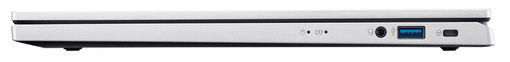 Höger: ljudkombination, USB 3.2 Gen 1 (USB-A), plats för ett Kensington-lås
