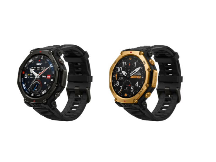 Amazfit T-Rex 3 Pro 48 mm smarwatches i Tactical Black (vänster) och Black Gold (höger). (Bildkälla: Shopee)