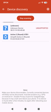 Gadgetbridge hittar klockan