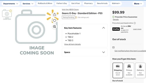 Walmart-lista för Gears of War: E-Day PS5-förbeställning visas